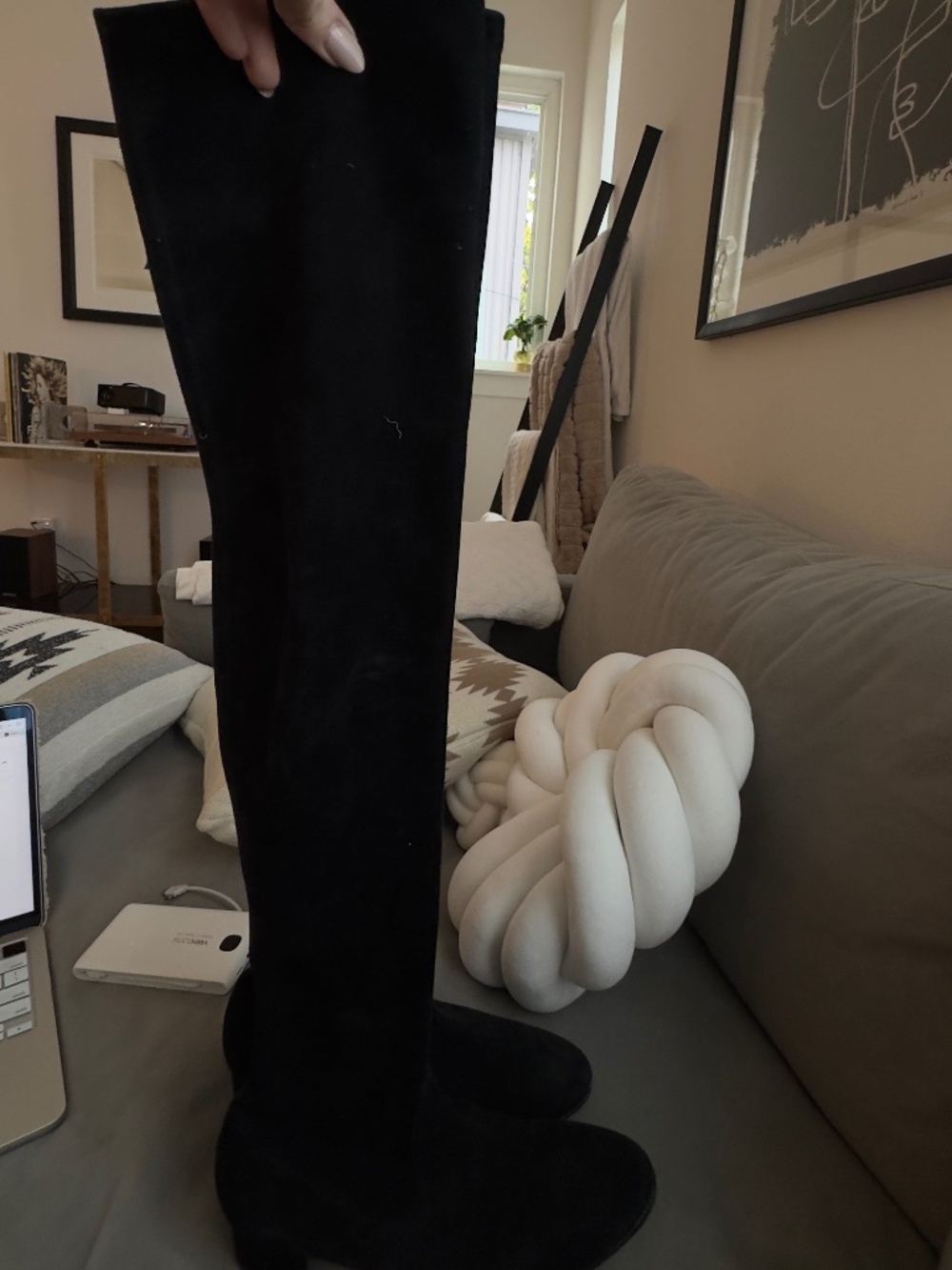 Manolo Blahnik Black Suede Knee High Boots